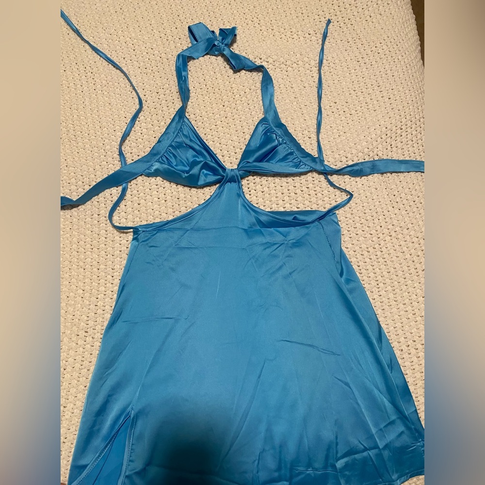 blue satin dress